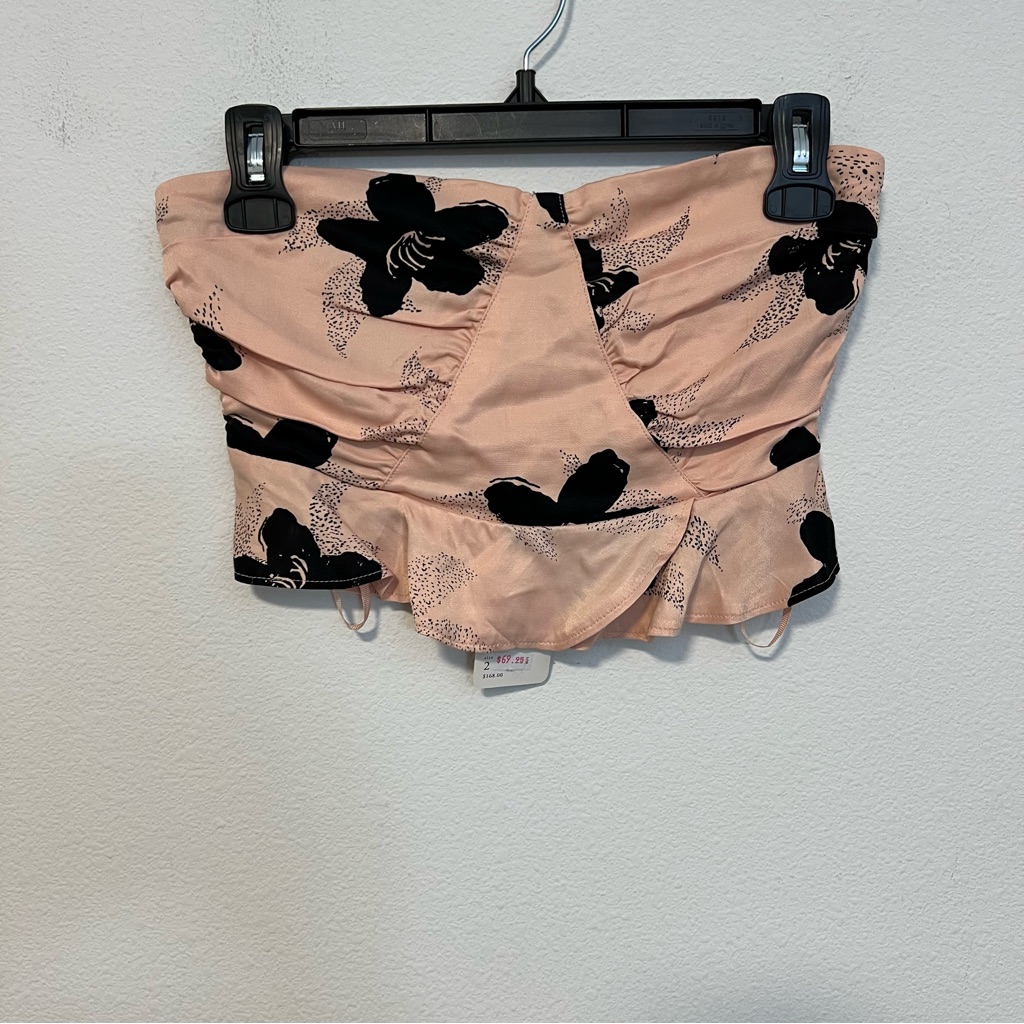 Free People Peach And Black Floral Tube Halter Top Sz 2 Nwt